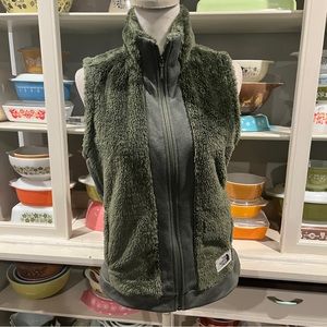 The North Face Furry Olive Green Sherpa Fleece Vest - Size Small